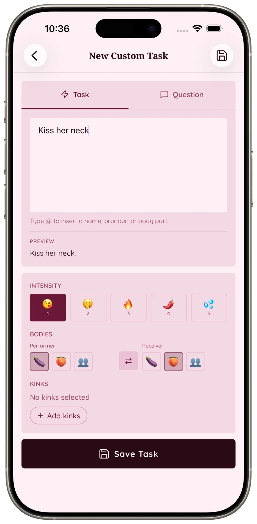 Foreplay iOS custom task screenshot